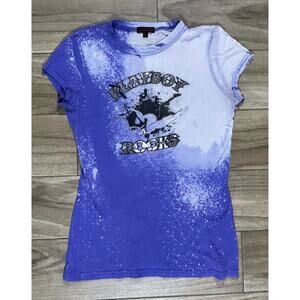 Vintage Y2K Playboy Rocks Distressed T-Shirt Semi Sheer Purple USA Women’s Small